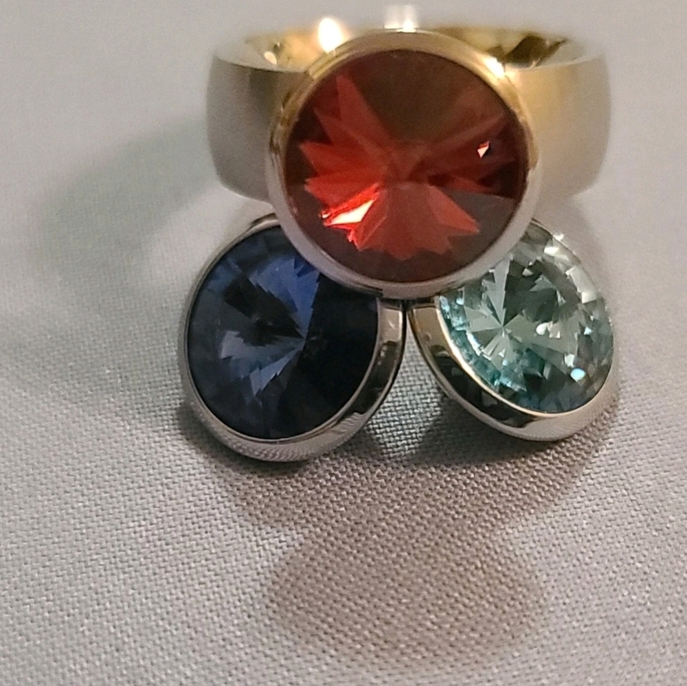Inox Stainless Interchageable Sapphire Aquamarine Garnet Color Cabochon Gem Ring - Picture 4 of 8